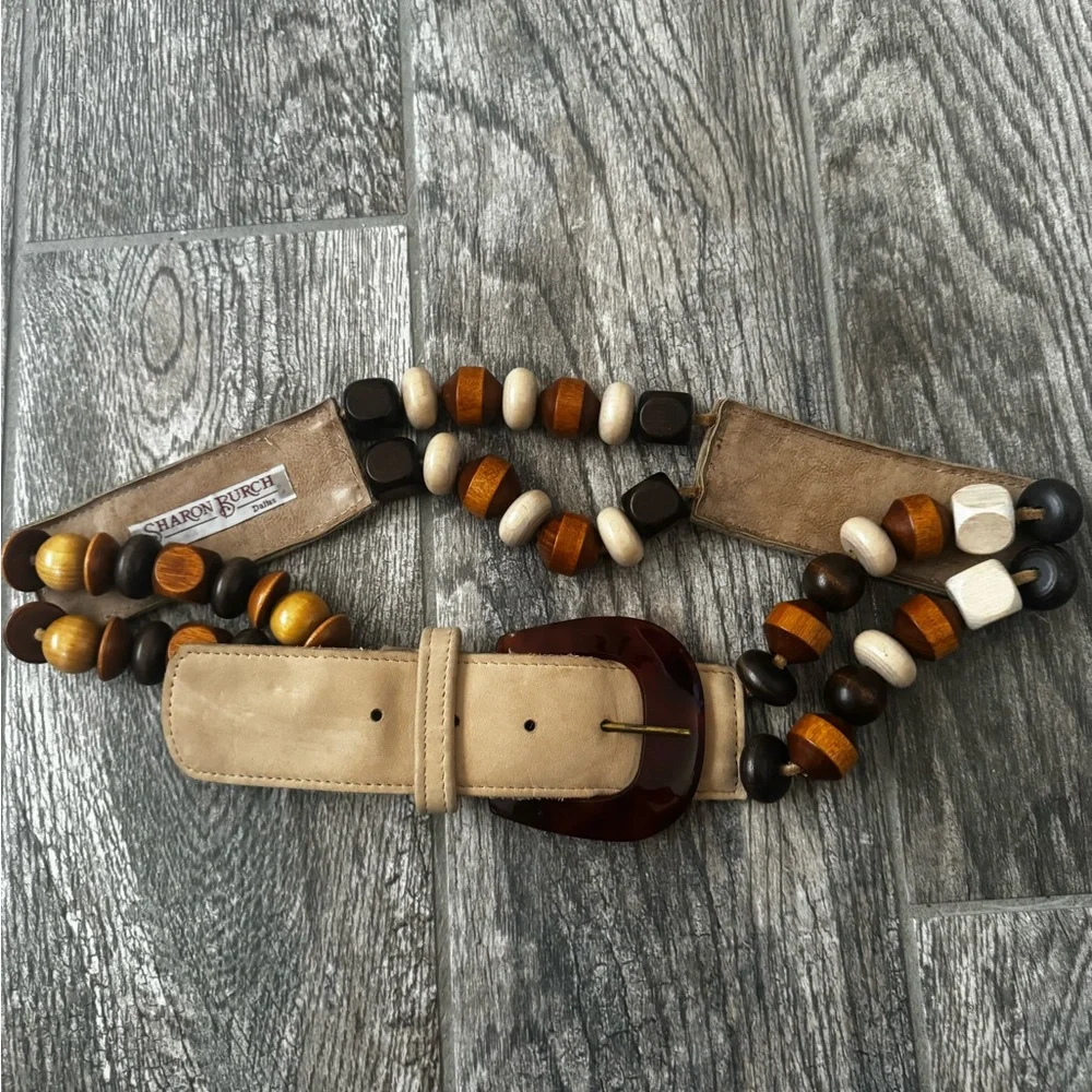 Vintage Sharon Burch leather bead belt